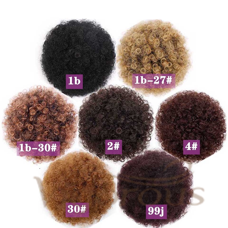 Customized Service Support Best Selling Brown Afro Curly Chignon Short Kinky Curly Hair Extensions For Black Women