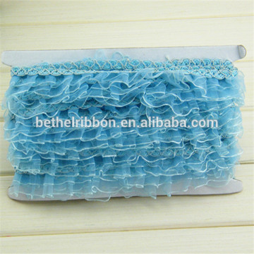 blue organza ruffle ribbon trim