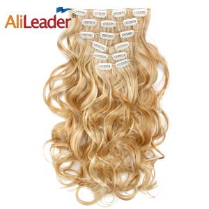 Alileader New Style 22" 6pcs/set Long Curly Body Wave 16 Clips Hairpieces Synthetic Clips In Hair Extensions For Woman