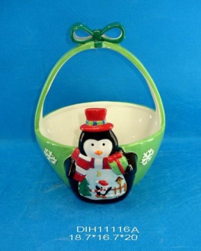Hand-Painted Ceramic Basket for Christmas Decoration