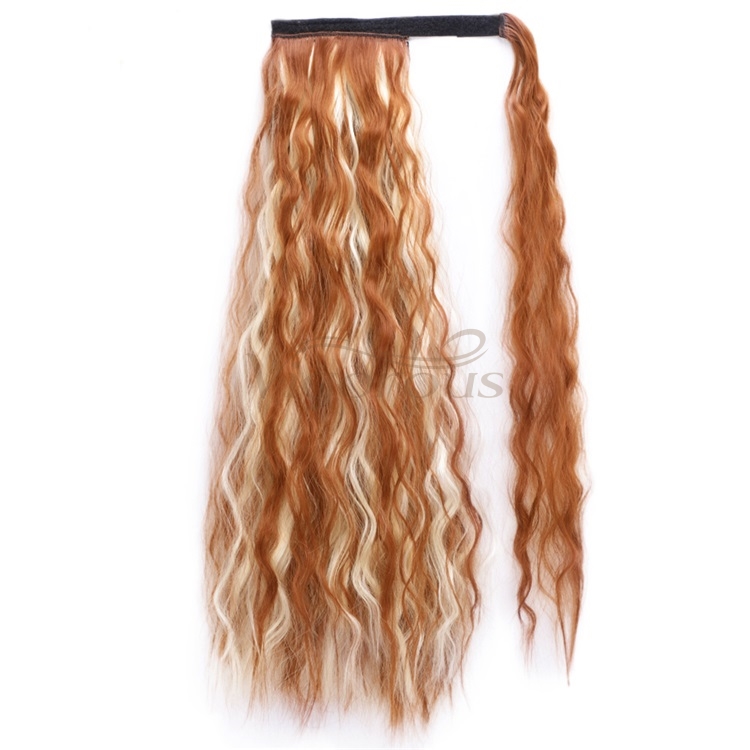 Vigorous 22" Heat Resistant Wavy Curly Synthetic Wrap Around Ponytail Hairpiece Long Magic Paste Ponytail Extension for Party