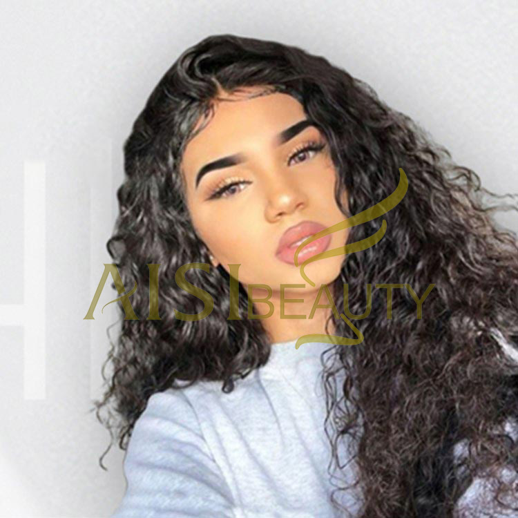 Aisi Beauty Cheap Vendor Long Wavy Kinky Curly Water Wave Black Brown Swiss Lace Synthetic Hair For Black Women Lace Front Wig