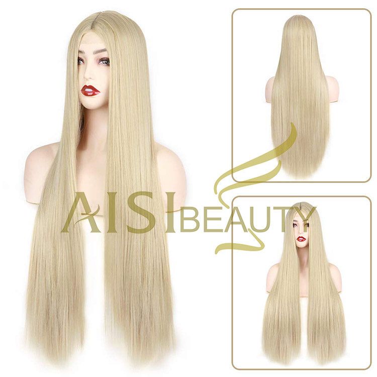 Aisi Beauty Wholesale Vendor Cheap Long Silky Straight Blonde Wig Swiss Lace Synthetic Hair For Black Women Lace Front Wig