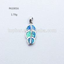 925 sterling silver blue opal leaf pendant