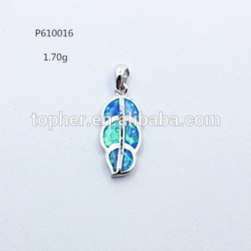 925 sterling silver blue opal leaf pendant