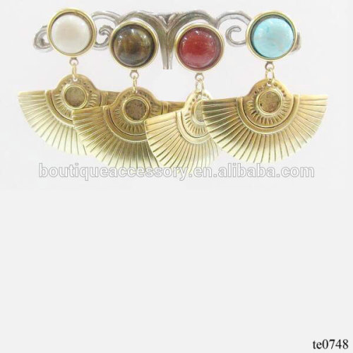 Gold Metal Peacock Its Tail Crescent Gemstone Earring