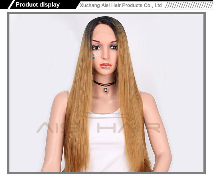 Good Quality Long Silky Ombre Root Brown Dark Straight Wig  Lace Frontal Wig Natural Wave Front Lace Hair Wigs For Women