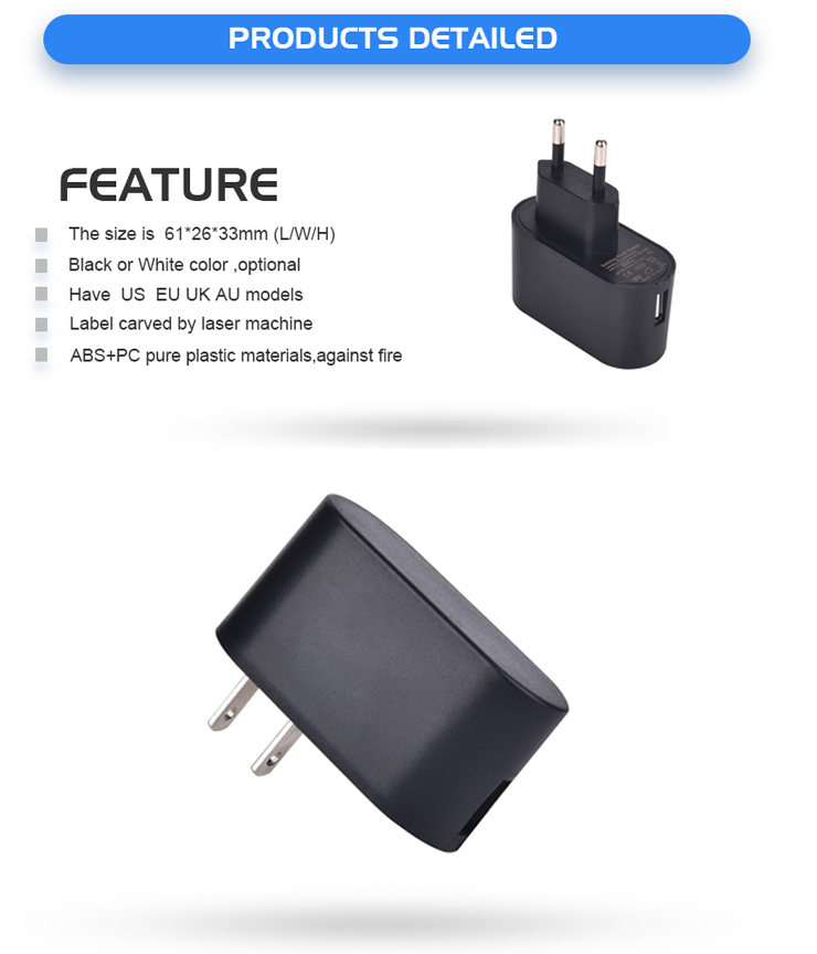 Level VI 5v 1a 5w usb power adapter with ULCUL GS TUV CE FCC ROHS RCM,2 years warranty