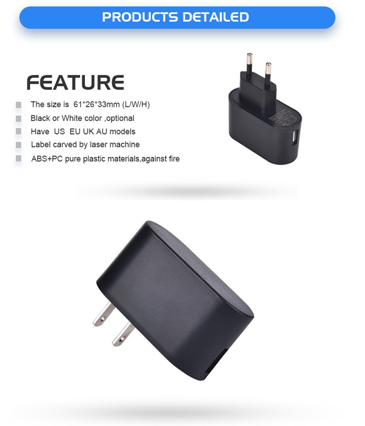 5v 1a usb wall charger with UL CUL TUV CE RCM PSE FC ROSH approved