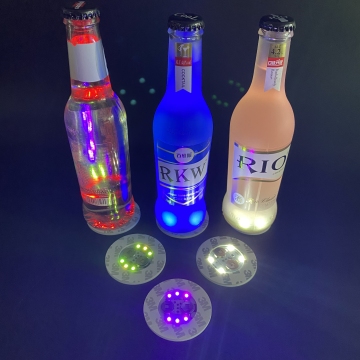 Illuminated RGB Bottle Sticker with Blinking and Steady Light-Up Coaster