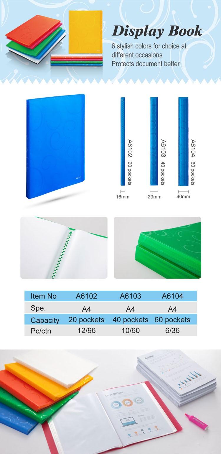 2018 new A4 20 pockets pp clear plastic soft cover display book