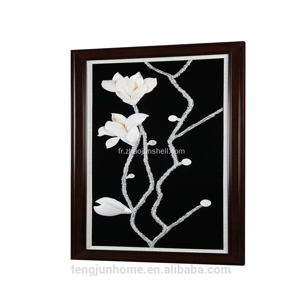 Magnolia de gravure de main du coquillage blanc CANOSA photo mural avec cadre en bois