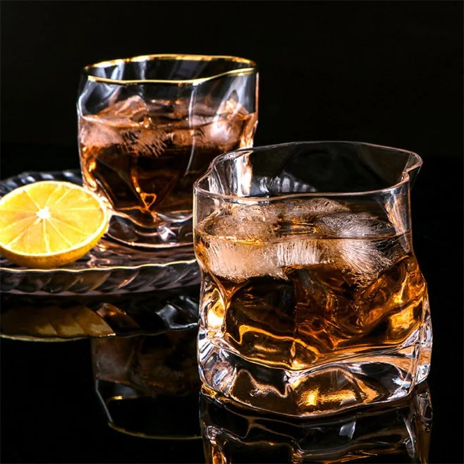 Creative Twill Glass Cup, Irregular Shaped Whisky Glass Cup