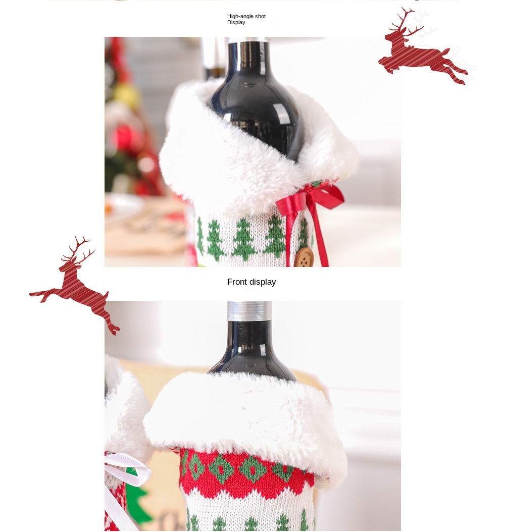 2020New Nordic Knitted Elk Snowflake Red Bottle Cover Christmas Decorative Fur Ball Bottle Cover Household Items