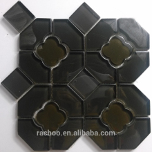 Black flower glass waterjet mosaic wall kitchen bathroom decorate tile