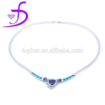 2015 Top Sale 925 Silver Blue Opal Necklace Opal Snake Chain Triangle Tanzanite Gemstone Necklace