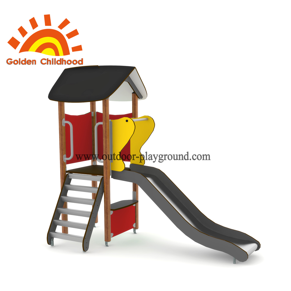 Red outdoor playground with slide