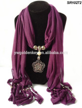 2015 new design jewelry scarf with metal pendant scarf