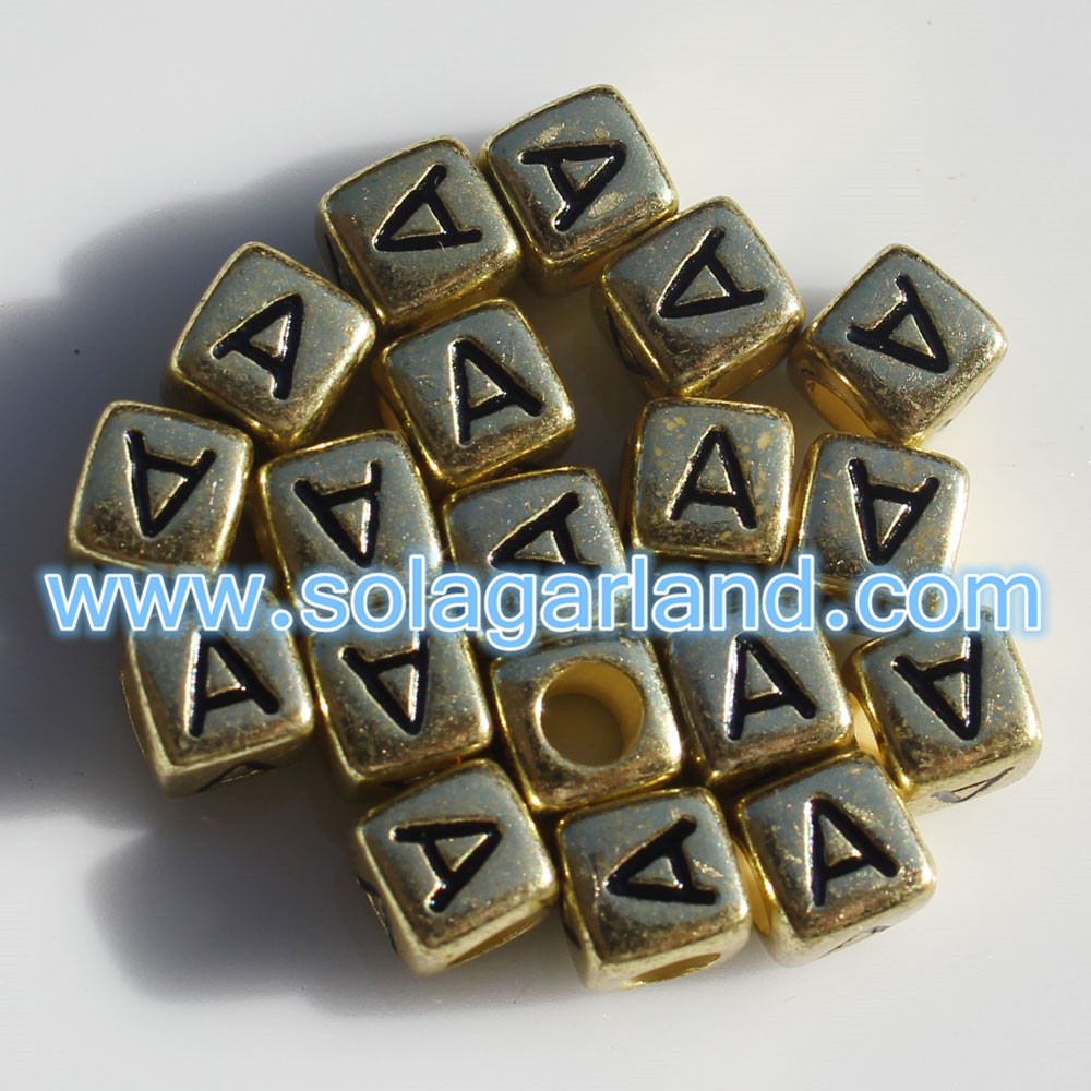 6x6mm الذهب مختلطة &amp; الفردية الخرز الأبجدية مكعب الخرز رسالة مربعة