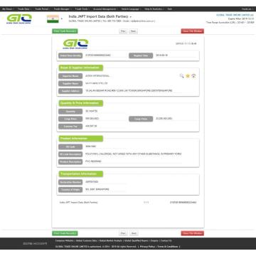 Muestra de datos de importación de PVC Regind India