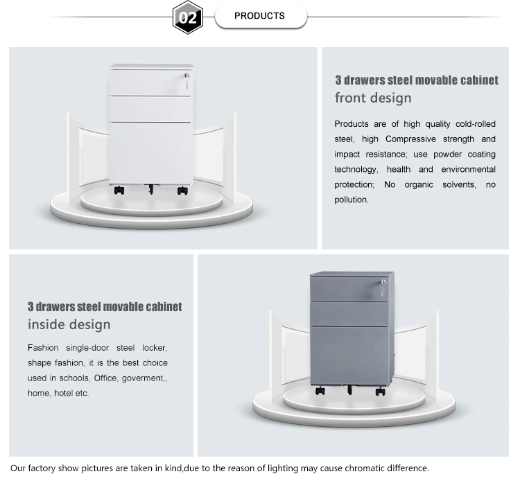 Mingxiu Steel Cabinet 3 Drawer Small Mobile Storage Cabinet / Movable Pedestal Cabinets