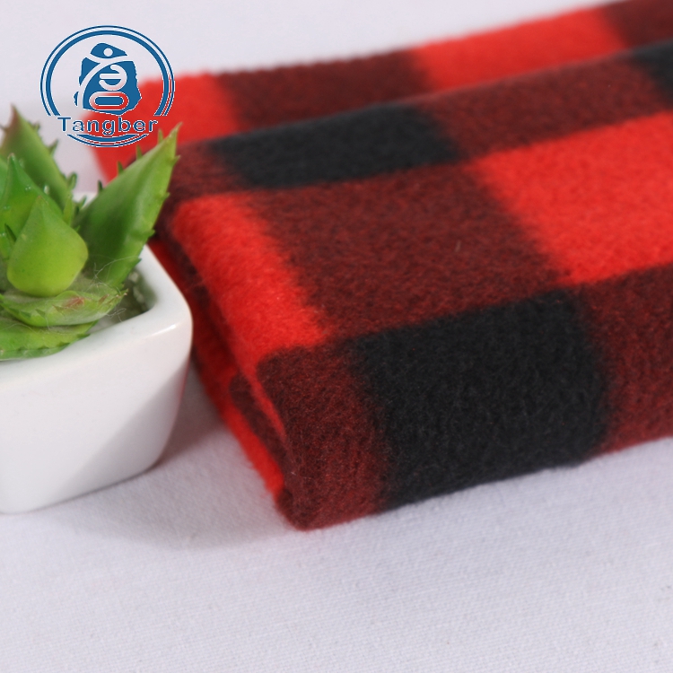 Nice quality china 150D/144F FDY custom printed polar fleece check fabric