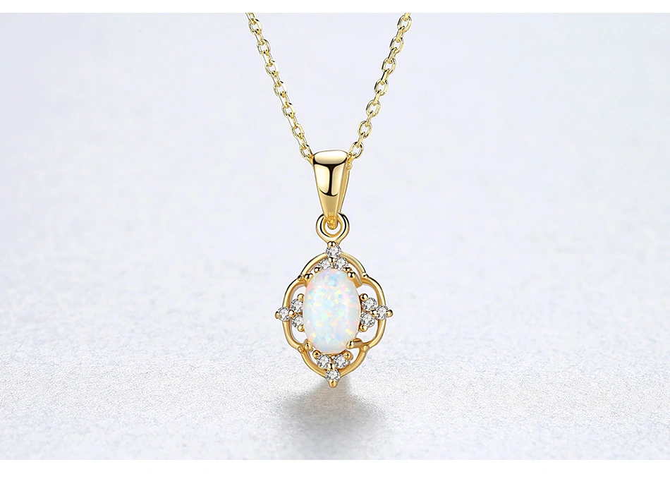 S925 Silver CZ Colorful Fire Opal Pendant Necklace