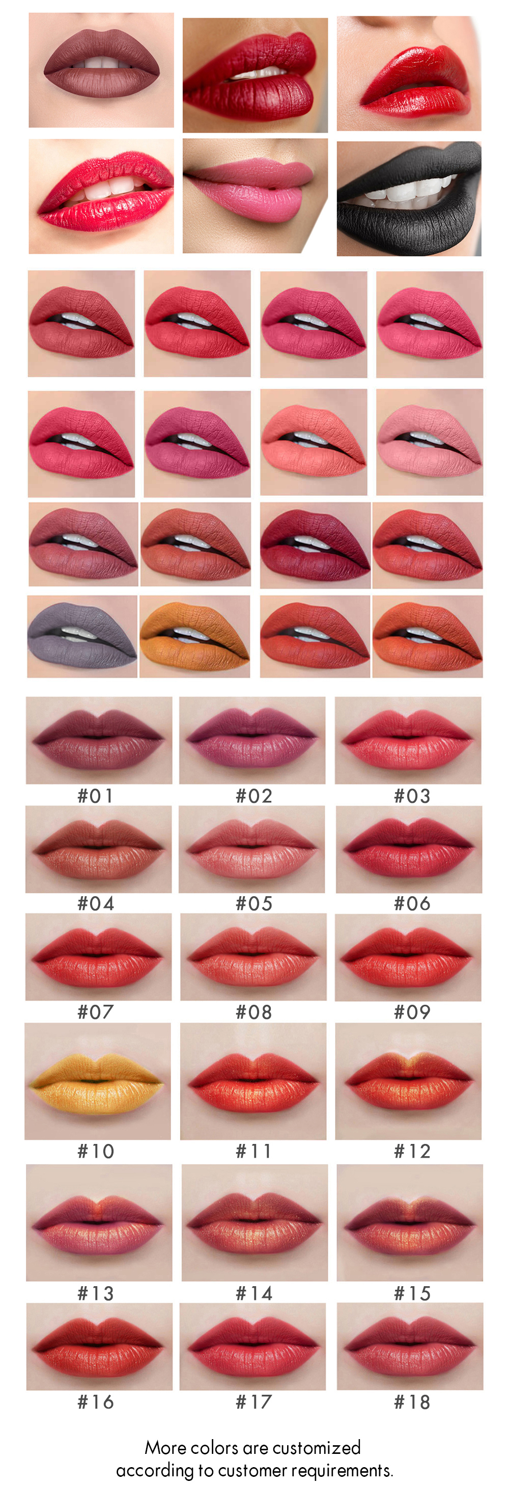 Velvet matte lipstick color card