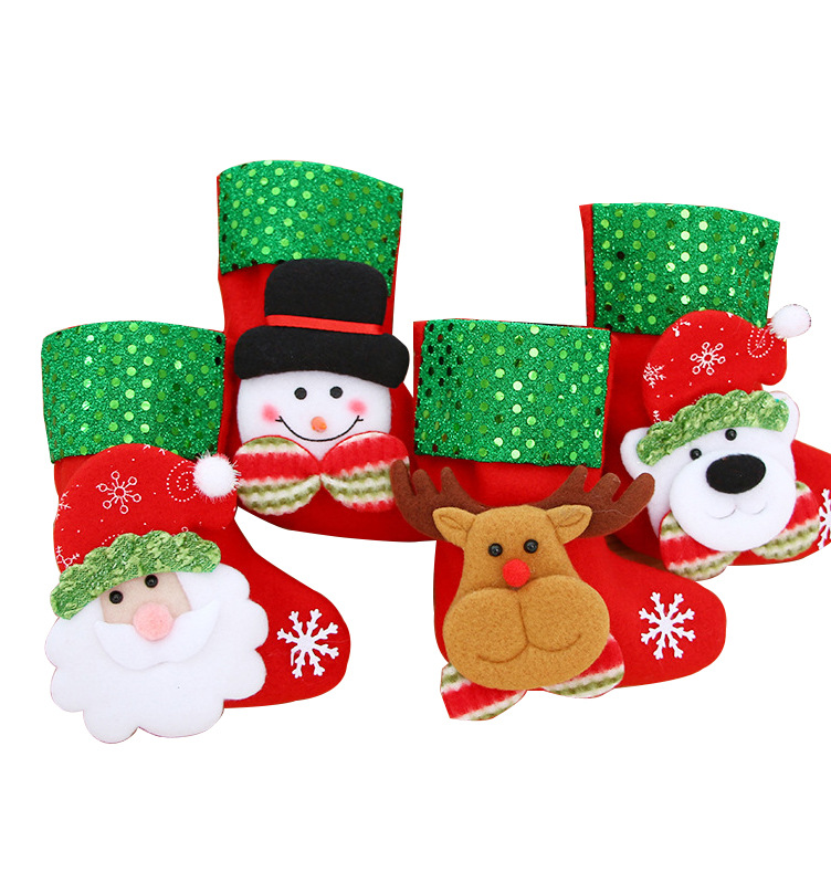 Christmas Decorations Christmas Sequins Socks Children's Tree Ornaments Santa Snowman Elk Bear Christmas Sock Gift