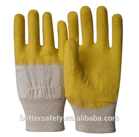 White Woven Fabric Lined Yellow Latex Coated Construction Gloves