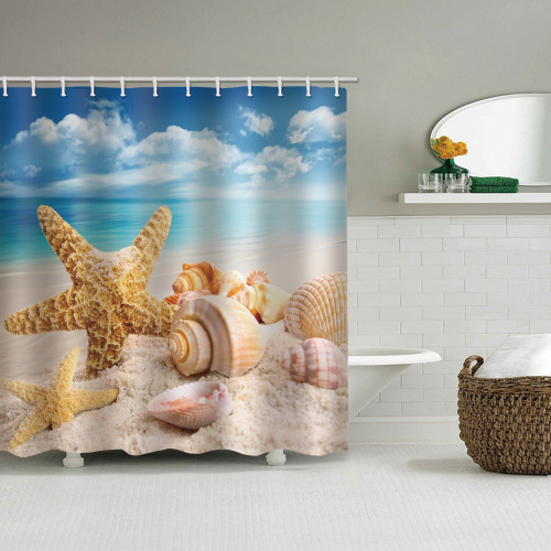 Starfish Conch Waterproof Shower Curtain Sea Beach Bathroom Decor