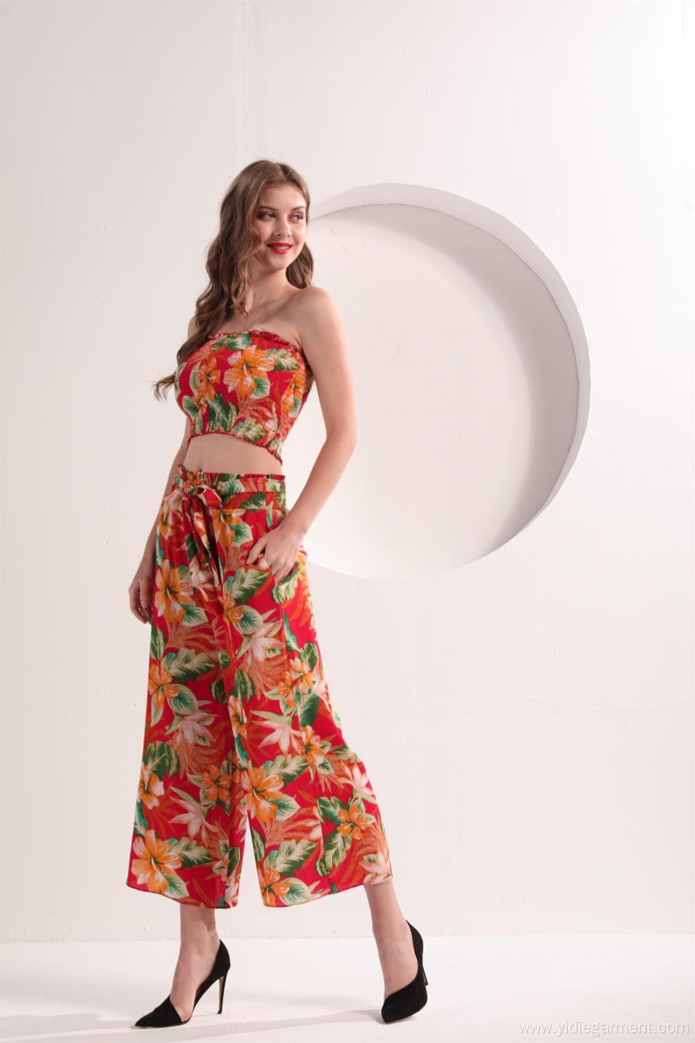 Women's Floral Print High Waistd Wide Leg Pants