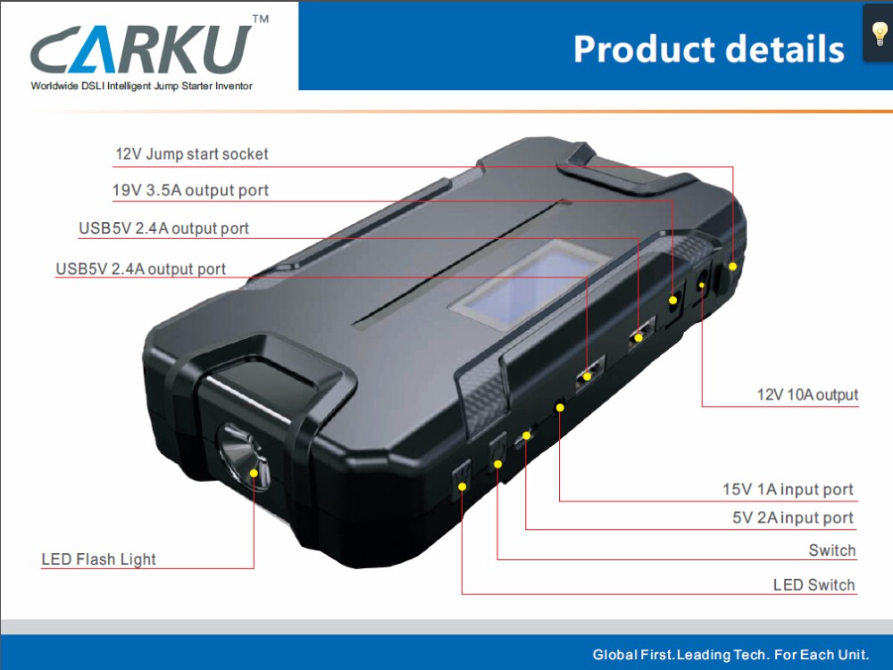 CARKU 12000mAh jump starter with LCD displayer