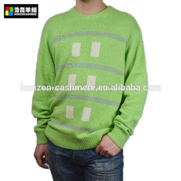 Men Cashmere Knitted Sweater, Men Green Intarsia Cashmere Sweater