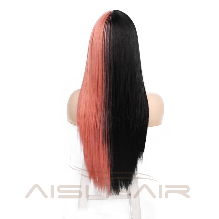 Aisi Hair Fiber Afro High Quality Cheap Straight Mixed Color Pink Black Long Heat Resistant Synthetic Hair Wigs