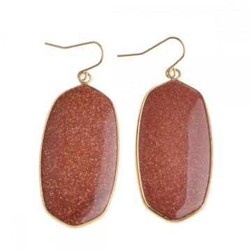 Gemstone Agate Wrapped Cooper Gold Stone Pendant Dangle Hook Earring Natural Stone Rectangle Drop Earrings for Women Girl