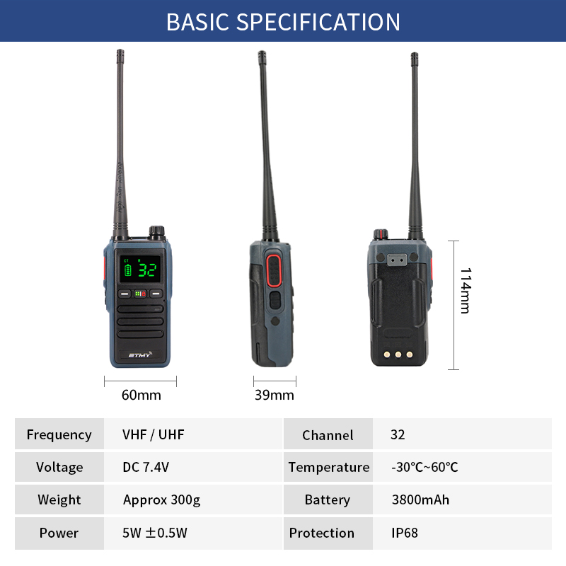IP67 Waterproof Long Range Radio VHF UHF Etmy  ET368 IP68 Dustproof Communication Two Way Radio Hoki Toki Walkie Talkie