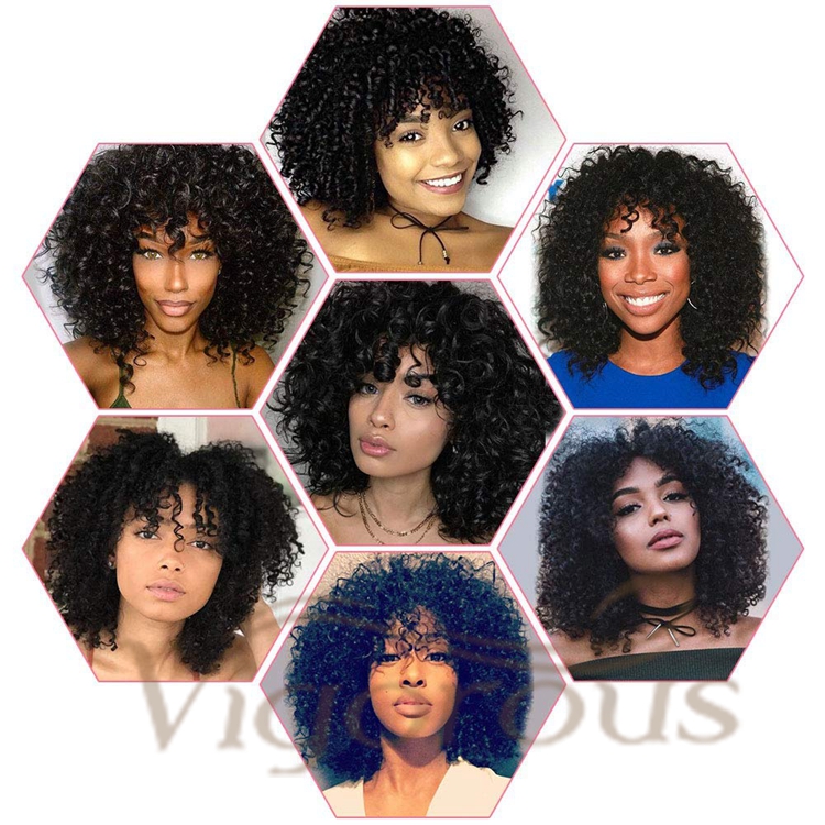 Vigorous Cheap Price Short Fluffy Kinky Curly Black With Bangs Machine Made Cosplay Party For Black Women Synthetic Hair Wigs