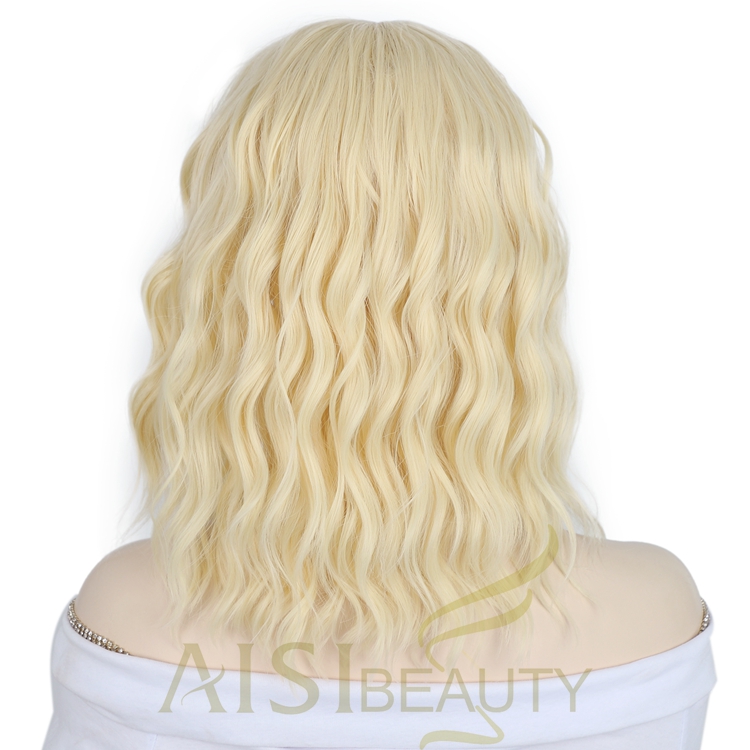 Aisi Beauty Silky Cheap Afro Body Wave Naturel Blonde Machine Made U Part Bob Cut For Women Short Wigs Synthetic Lace Front