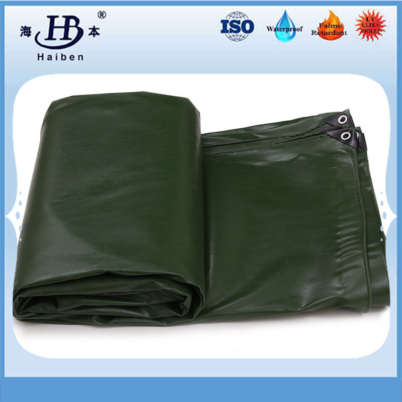 Army green polyester tarpaulin sheet with eyelets for cover