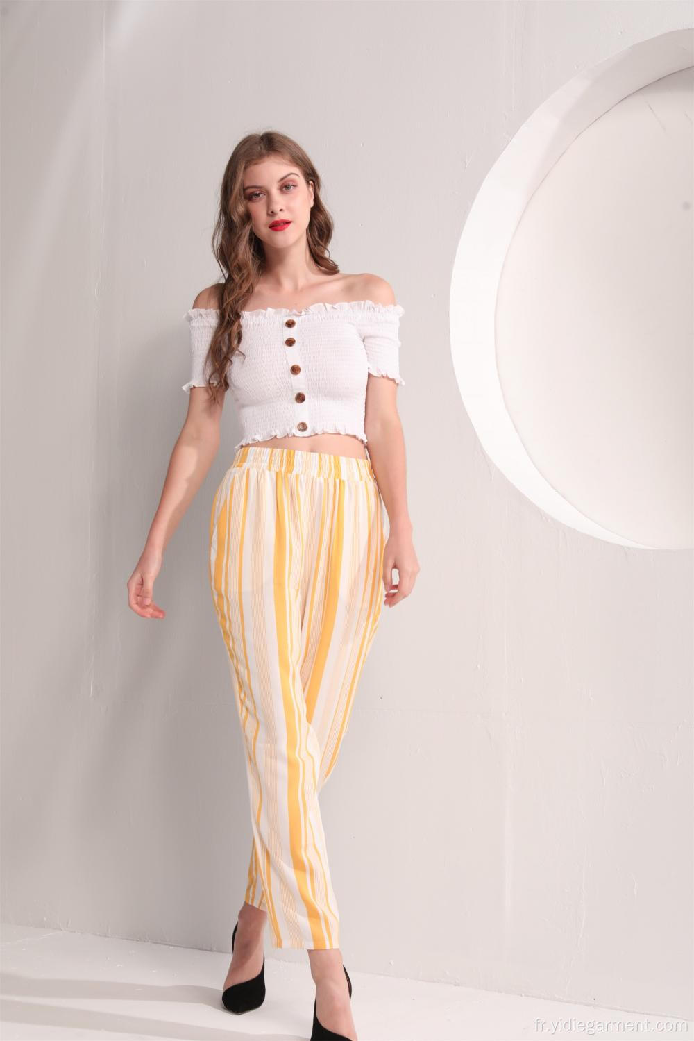 Pantalon d&#39;été en viscose rayé jaune