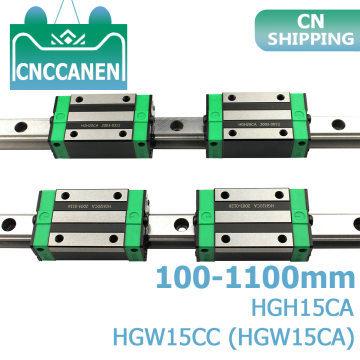 2PCS HGR15 HGH15 Square Linear Guide Rail ANY LENGTH+4PCS Slide Block Carriage HGH15CA /Flang HGW15CC CNC Parts Router Engraving