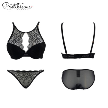 France black lace transparent bra sets