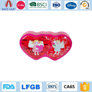 Double heart shape gift tin box for wedding candies packaging