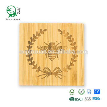 Good quality custom logo bamboo tea coaster bamboo cup mat