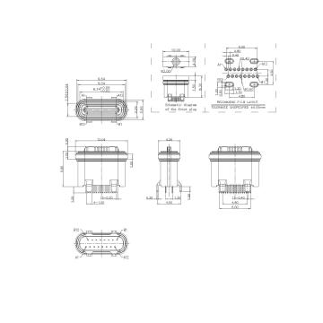 16P Female Waterproof DIP with Cambered