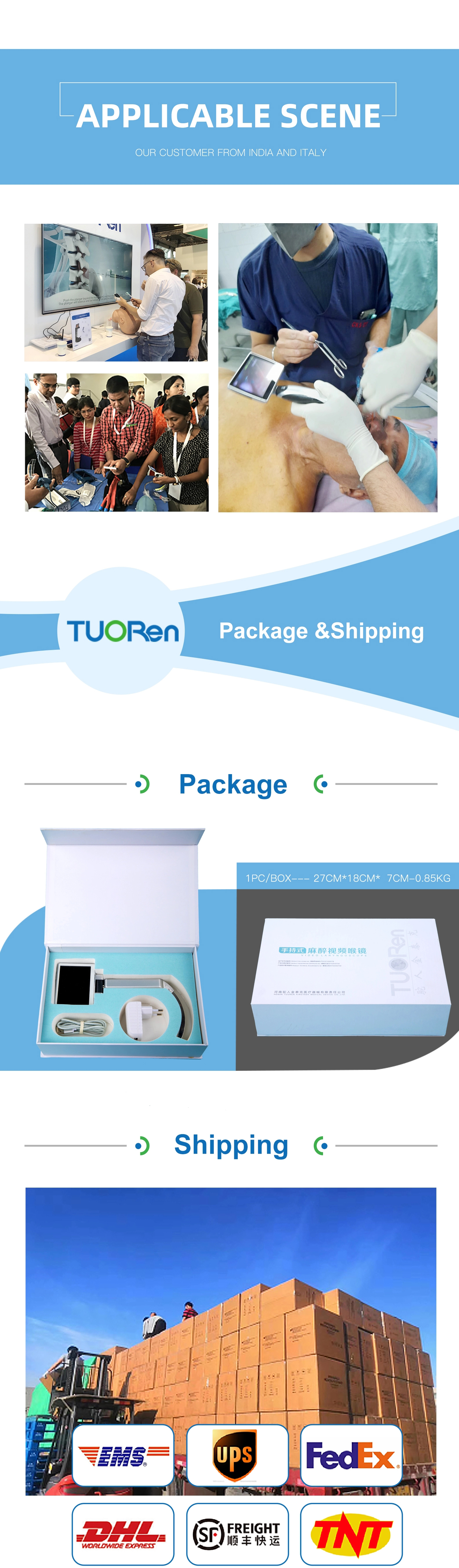 Tuoren manufacture flexible laryngoscope fiber optic portable video laryngoscope