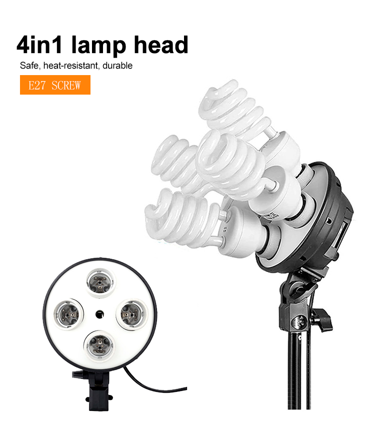 Kit pencahayaan Studio Fotografi pemegang kepala lampu E27 4in1 Potret Video Foto dan Rakaman Produk Kotak Lembut Berterusan