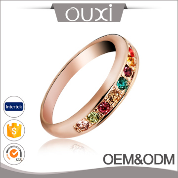 Hot Sale Real 18K Rose Gold Plated Multi Color Austria Crystal Wedding Ring Bridal Jewelry Gold Ring