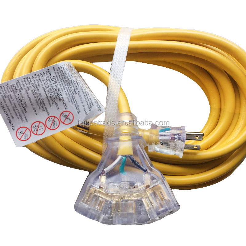 15-Amp  50-ft 10/3 Heavy Duty 3-Outlet Lighted Yellow 50' 10-Gauge Grounded Extension cord